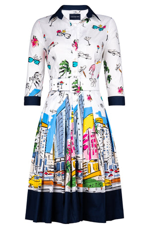 Audrey Dress #2 Shirt Collar 3/4 Sleeve Regular Length Cotton Stretch (Monaco White)