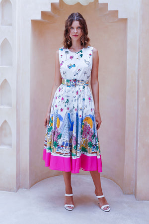 Abelia Dress Crew Neck Sleeveless Midi Length Cotton Stretch (Monaco White)