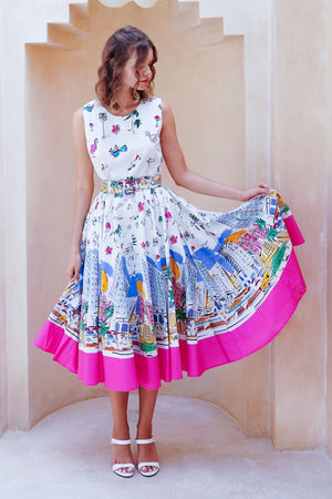 Abelia Dress Crew Neck Sleeveless Midi Length Cotton Stretch (Monaco White)