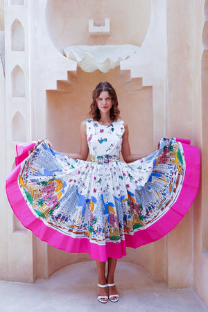 Abelia Dress Crew Neck Sleeveless Midi Length Cotton Stretch (Monaco White)