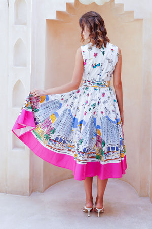 Abelia Dress Crew Neck Sleeveless Midi Length Cotton Stretch (Monaco White)