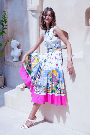 Abelia Dress Crew Neck Sleeveless Midi Length Cotton Stretch (Monaco White)