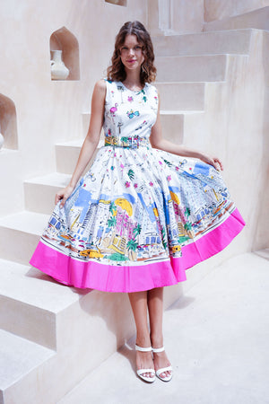 Abelia Dress Crew Neck Sleeveless Midi Length Cotton Stretch (Monaco White)