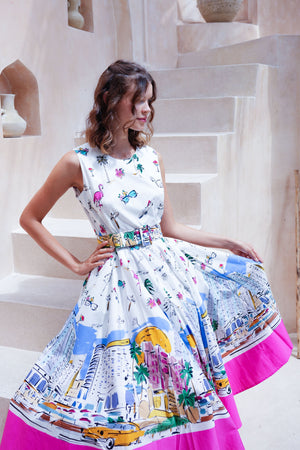 Abelia Dress Crew Neck Sleeveless Midi Length Cotton Stretch (Monaco White)