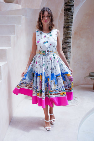 Abelia Dress Crew Neck Sleeveless Midi Length Cotton Stretch (Monaco White)