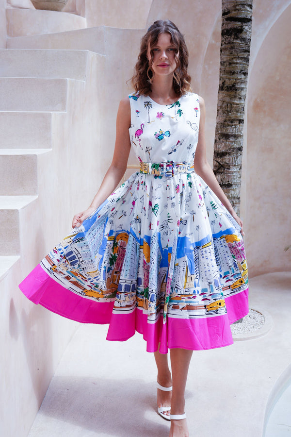 Abelia Dress Crew Neck Sleeveless Midi Length Cotton Stretch (Monaco White)