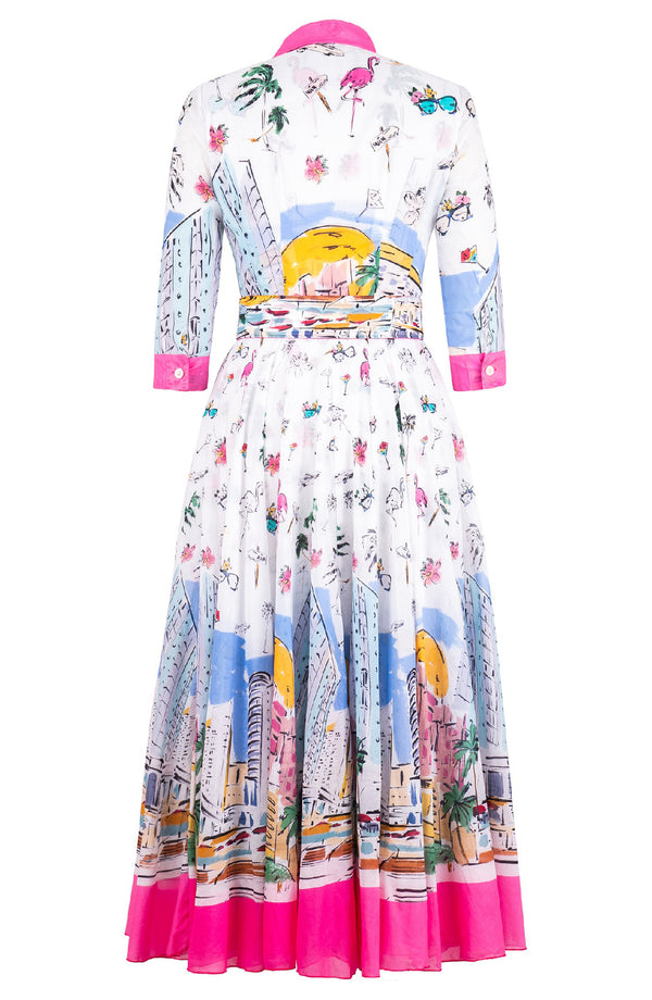 Aster Dress Shirt Collar 3/4 Sleeve Midi Length Cotton Musola (Monaco White)