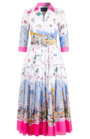 Aster Dress Shirt Collar 3/4 Sleeve Midi Length Cotton Musola (Monaco White)