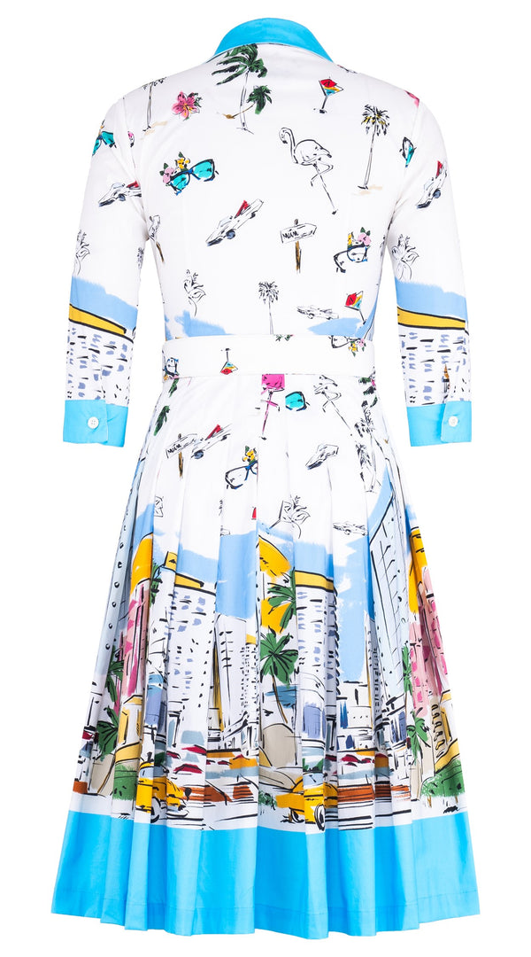 Audrey Dress #2 Shirt Collar 3/4 Sleeve Long Length Cotton Poplin (Monaco White)