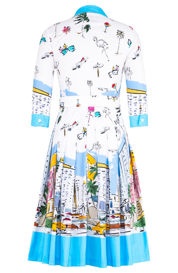 Audrey Dress #2 Shirt Collar 3/4 Sleeve Long Length Cotton Poplin (Monaco White)