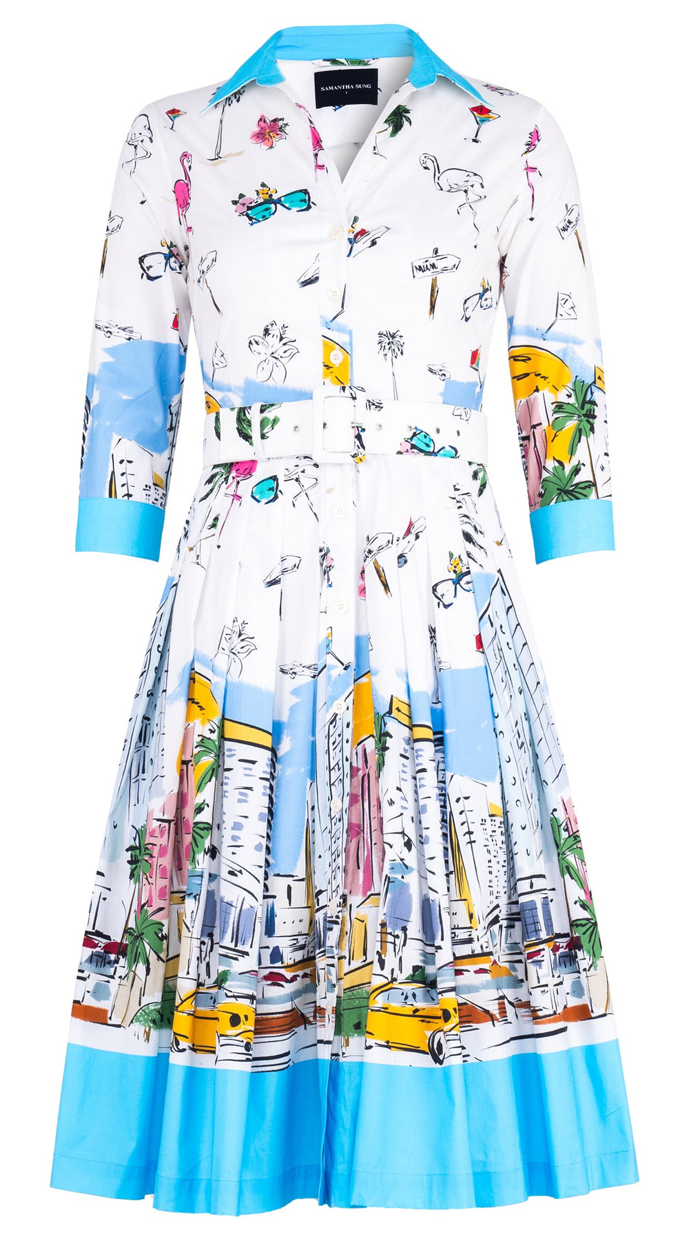 Audrey Dress #2 Shirt Collar 3/4 Sleeve Long Length Cotton Poplin (Monaco White)