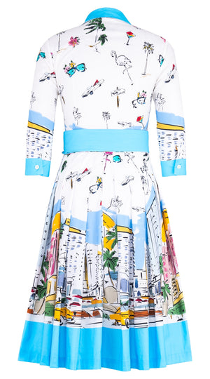 Audrey Dress #2 Shirt Collar 3/4 Sleeve Long Length Cotton Poplin (Monaco White)