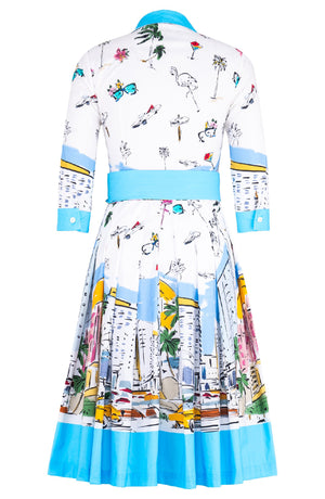 Audrey Dress #2 Shirt Collar 3/4 Sleeve Long Length Cotton Poplin (Monaco White)