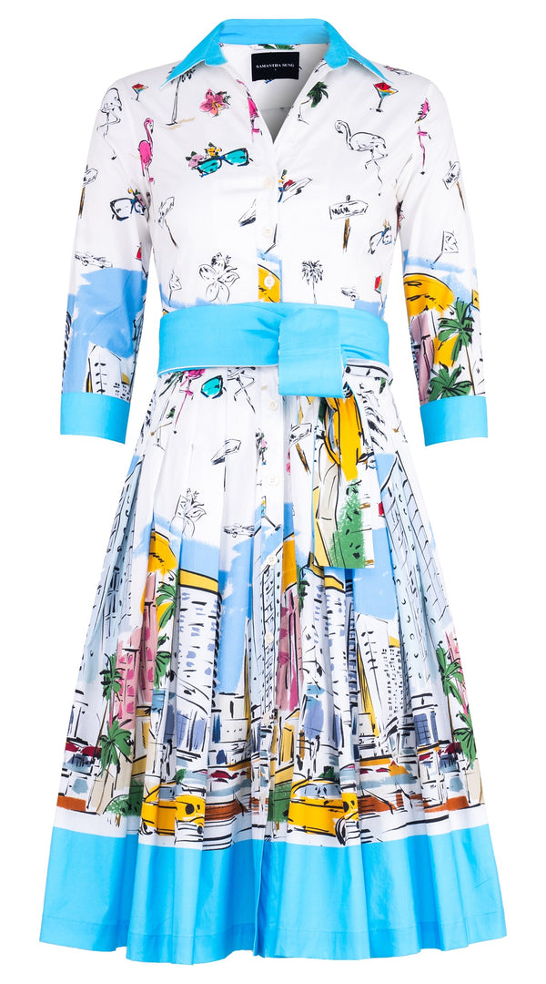 Audrey Dress #2 Shirt Collar 3/4 Sleeve Long Length Cotton Poplin (Monaco White)