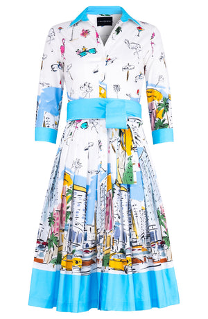 Audrey Dress #2 Shirt Collar 3/4 Sleeve Long Length Cotton Poplin (Monaco White)