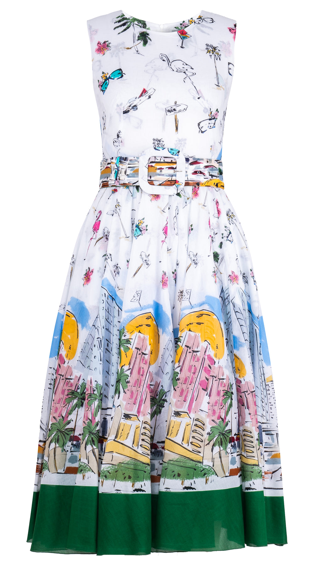 Aster Dress Crew Neck Sleeveless Midi Length Cotton Musola (Monaco White)