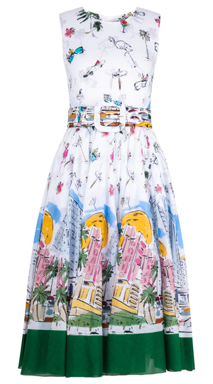 Aster Dress Crew Neck Sleeveless Midi Length Cotton Musola (Monaco White)