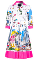 Audrey Dress #1 Shirt Collar 3/4 Sleeve Regular Length Cotton Stretch (Monaco White)