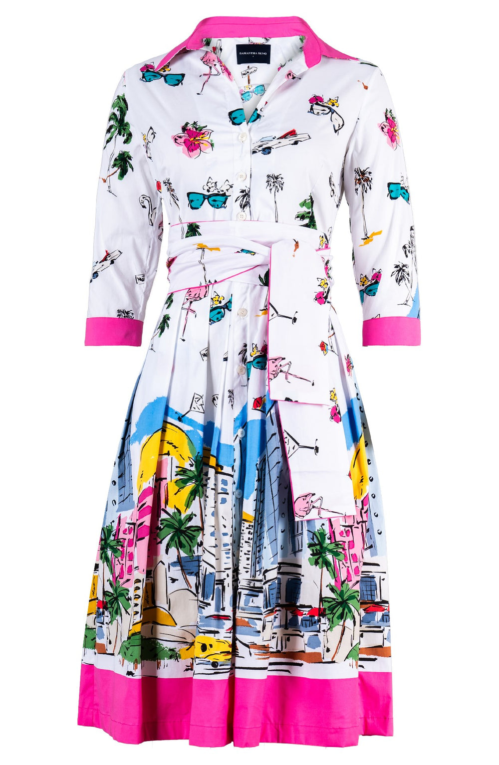 Audrey Dress #1 Shirt Collar 3/4 Sleeve Long Length Cotton Stretch (Monaco White)