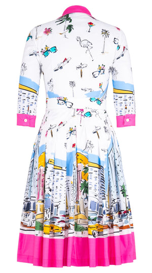 Audrey Dress #2 Shirt Collar 3/4 Sleeve Long Length Cotton Poplin (Monaco White)