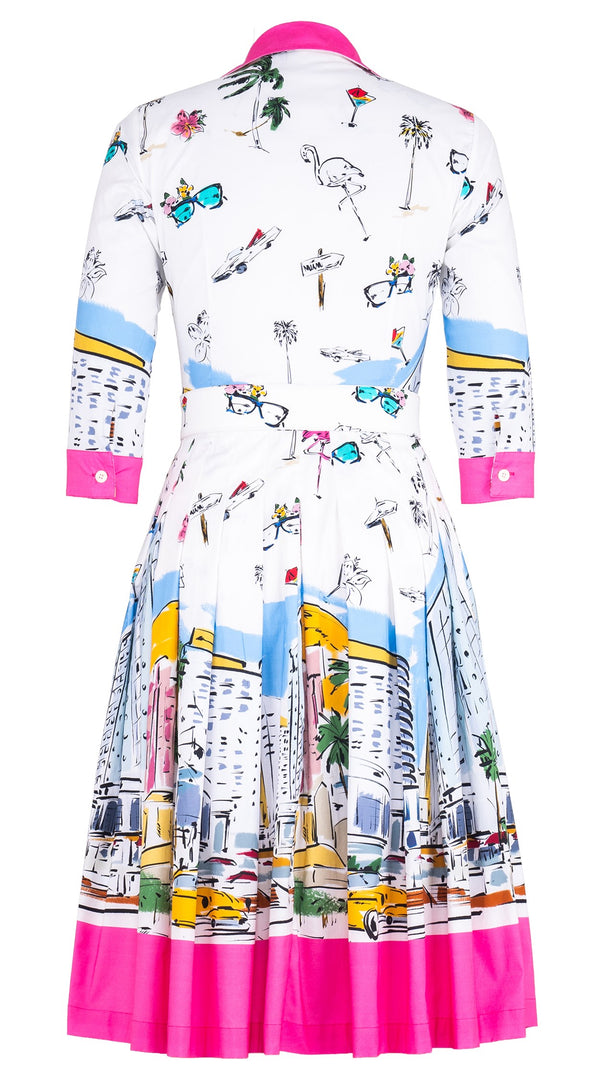 Audrey Dress #2 Shirt Collar 3/4 Sleeve Long Length Cotton Poplin (Monaco White)