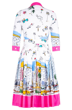 Audrey Dress #2 Shirt Collar 3/4 Sleeve Long Length Cotton Poplin (Monaco White)