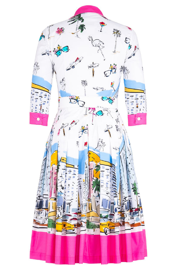 Audrey Dress #2 Shirt Collar 3/4 Sleeve Long Length Cotton Poplin (Monaco White)