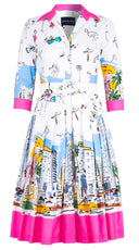 Audrey Dress #2 Shirt Collar 3/4 Sleeve Long Length Cotton Poplin (Monaco White)