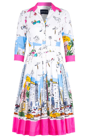 Audrey Dress #2 Shirt Collar 3/4 Sleeve Long Length Cotton Poplin (Monaco White)