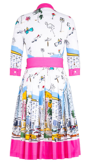 Audrey Dress #2 Shirt Collar 3/4 Sleeve Long Length Cotton Poplin (Monaco White)