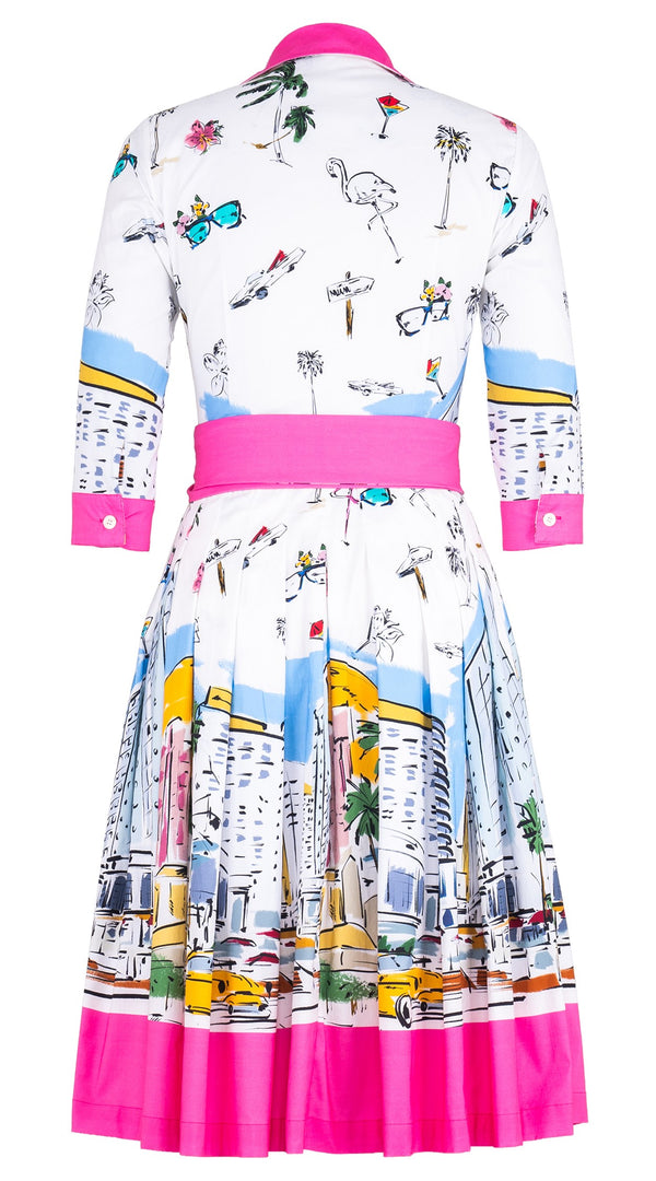 Audrey Dress #2 Shirt Collar 3/4 Sleeve Long Length Cotton Poplin (Monaco White)