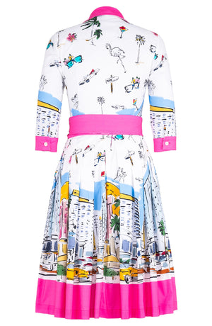 Audrey Dress #2 Shirt Collar 3/4 Sleeve Long Length Cotton Poplin (Monaco White)