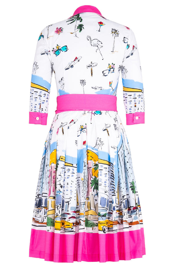 Audrey Dress #2 Shirt Collar 3/4 Sleeve Long Length Cotton Poplin (Monaco White)