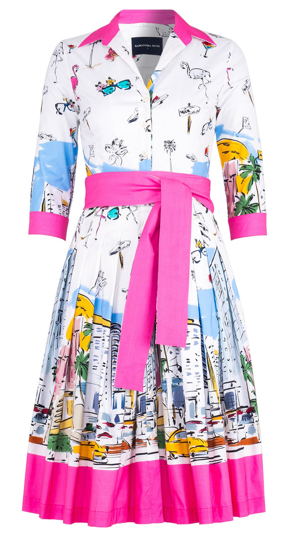 Audrey Dress #2 Shirt Collar 3/4 Sleeve Long Length Cotton Poplin (Monaco White)