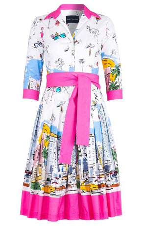 Audrey Dress #2 Shirt Collar 3/4 Sleeve Long Length Cotton Poplin (Monaco White)