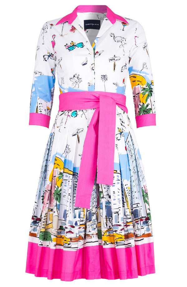 Audrey Dress #2 Shirt Collar 3/4 Sleeve Long Length Cotton Poplin (Monaco White)