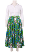 Avenue Skirt Midi Length Cotton Musola (Monkey on Green)