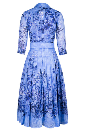 Audrey Dress #4 Shirt Collar 3/4 Sleeve Midi Length Cotton Musola (Moonlit Botanica)