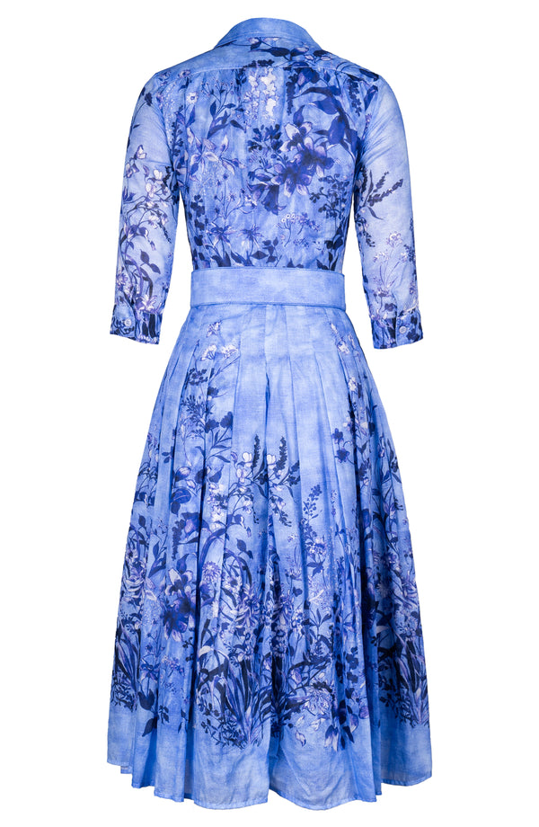 Audrey Dress #4 Shirt Collar 3/4 Sleeve Midi Length Cotton Musola (Moonlit Botanica)