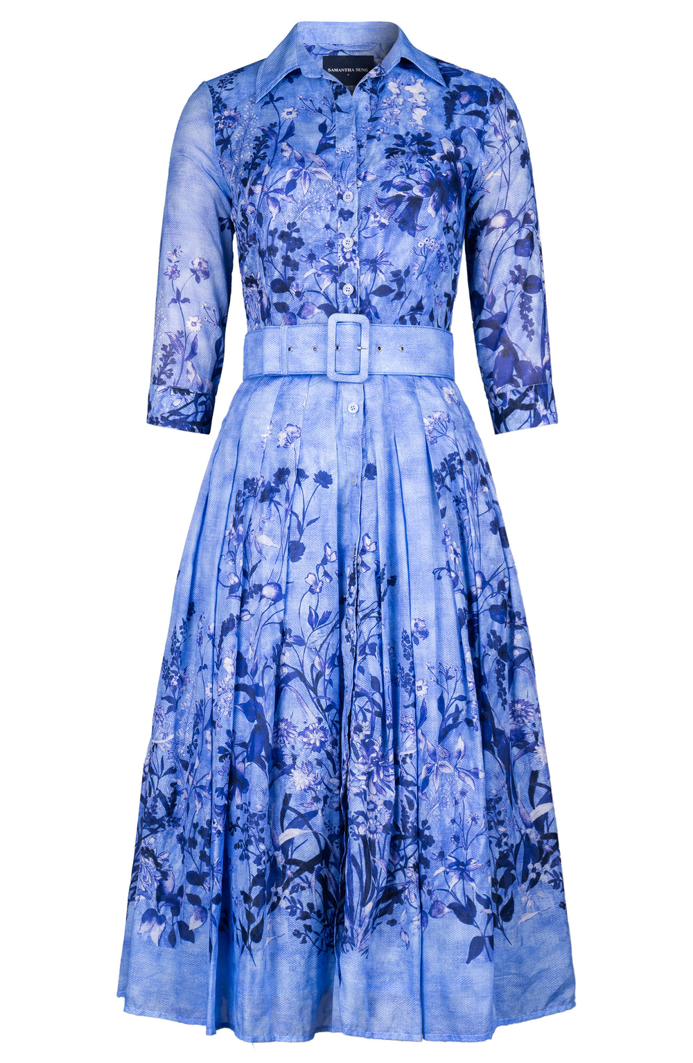 Audrey Dress #4 Shirt Collar 3/4 Sleeve Midi Length Cotton Musola (Moonlit Botanica)