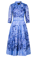 Audrey Dress #4 Shirt Collar 3/4 Sleeve Midi Length Cotton Musola (Moonlit Botanica)