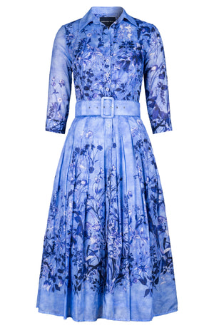Audrey Dress #4 Shirt Collar 3/4 Sleeve Midi Length Cotton Musola (Moonlit Botanica)