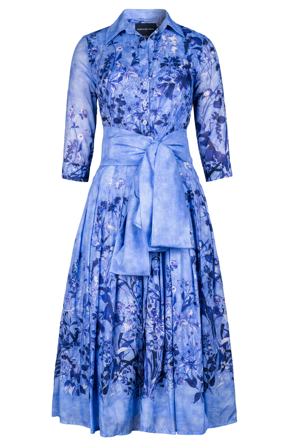 Audrey Dress #4 Shirt Collar 3/4 Sleeve Midi Length Cotton Musola (Moonlit Botanica)