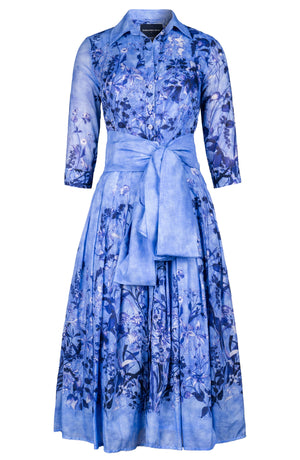 Audrey Dress #4 Shirt Collar 3/4 Sleeve Midi Length Cotton Musola (Moonlit Botanica)