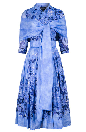 Audrey Dress #4 Shirt Collar 3/4 Sleeve Midi Length Cotton Musola (Moonlit Botanica)