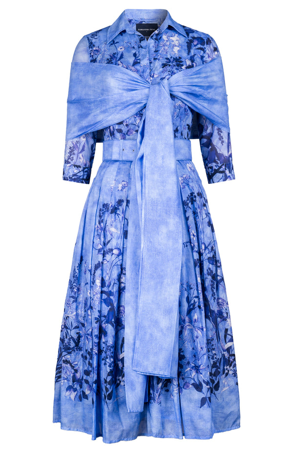 Audrey Dress #4 Shirt Collar 3/4 Sleeve Midi Length Cotton Musola (Moonlit Botanica)