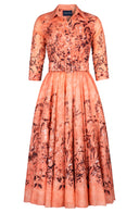 Aster Dress Shirt Collar 3/4 Sleeve Midi Plus Length Cotton Musola (Moonlit Botanica)