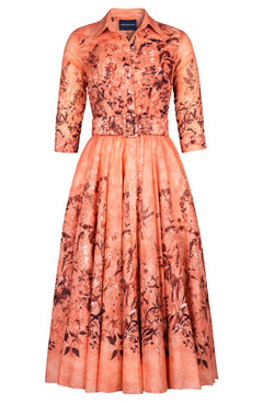 Aster Dress Shirt Collar 3/4 Sleeve Midi Plus Length Cotton Musola (Moonlit Botanica)