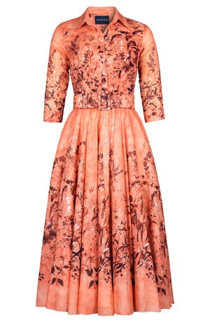 Aster Dress Shirt Collar 3/4 Sleeve Midi Plus Length Cotton Musola (Moonlit Botanica)