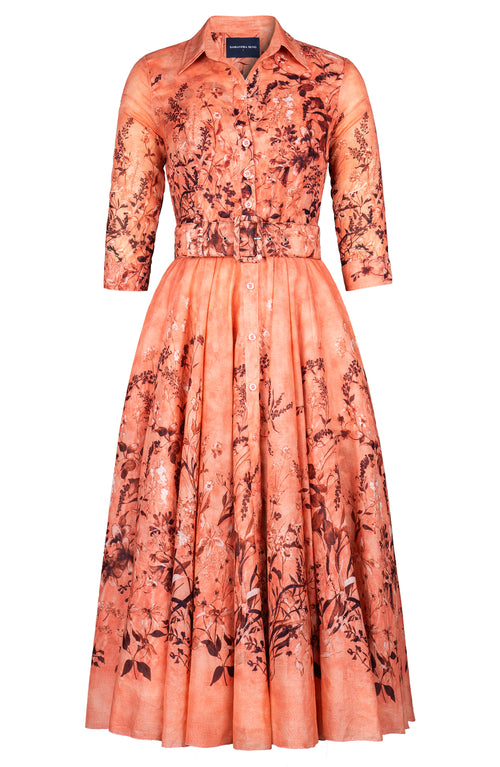 Aster Dress Shirt Collar 3/4 Sleeve Midi Plus Length Cotton Musola (Moonlit Botanica)